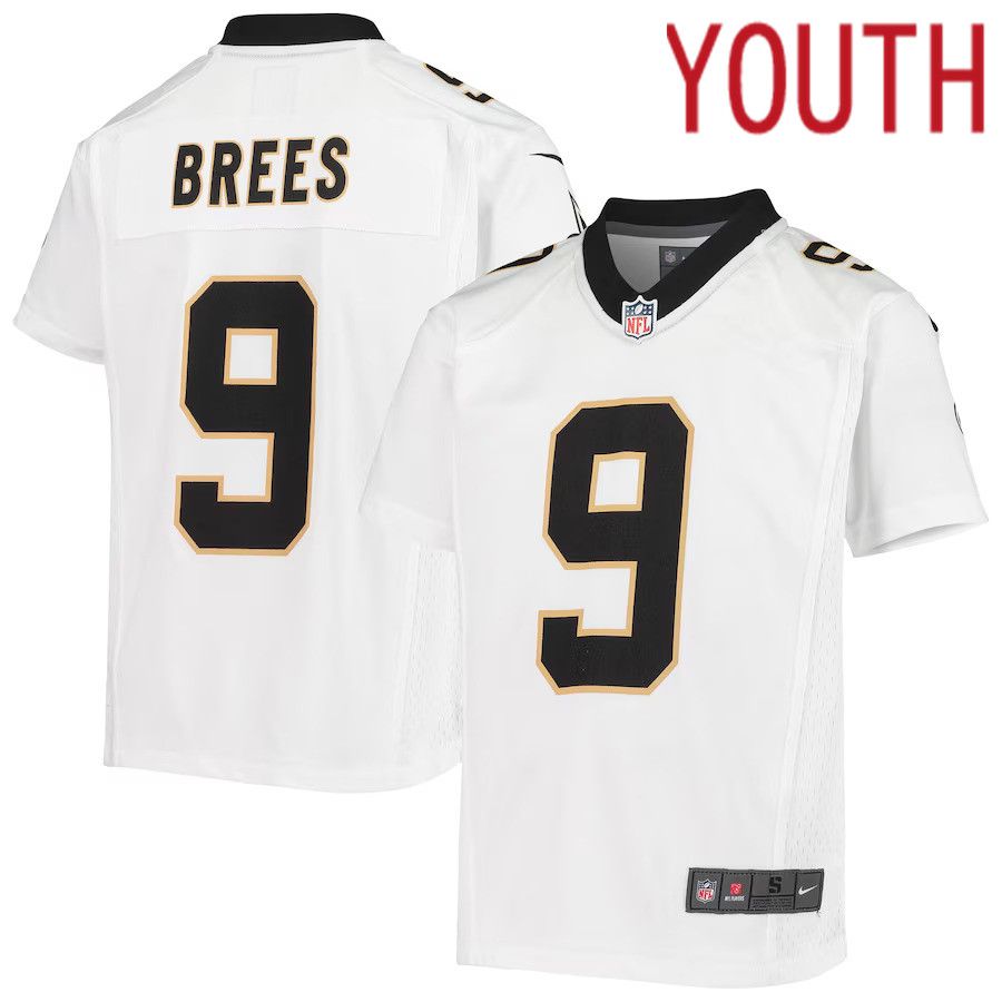 Youth New Orleans Saints 9 Drew Brees Nike White Game NFL Jersey